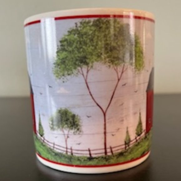 Set of 2 Warren Kimble RED BARNS 1998 Folk Art Coffee Mugs ~ Sakura ~ Americana - Picture 5 of 10